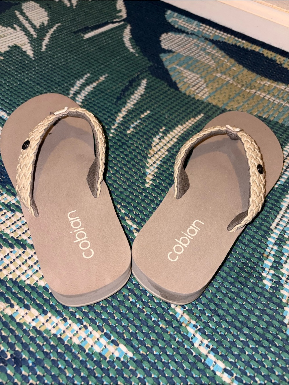 Cobian Women's Braided Strap Flip Flops in Taupe and Beige